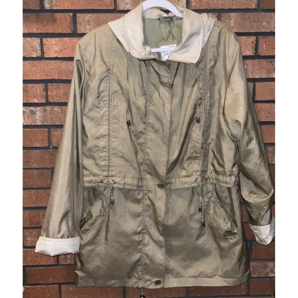 Jaclyn Smith Classics Metallic Champagne Anorak Jacket Hooded Gold Medium M